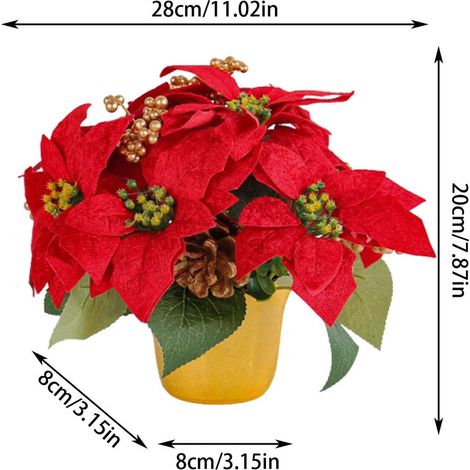Poinsettia Artificielle - Pot Rouge 8 cm Diamètre - Hauteur Totale 20 cm - Décoration Festive Noël Pâques Bureau Maison - 1 Pièce (1/5)