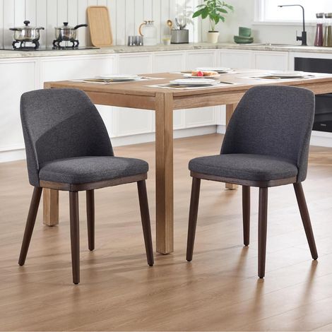 Esszimmerstühle 2er Set, Polsterstühle mit Holzbeinen, Leinenbezug, Schwarz (1/5)