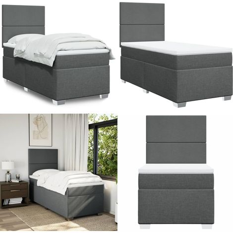Sommier à lattes de lit avec matelas Gris foncé 100x200cm Tissu - Lit Double - Literie - Matelas - Chambre À Coucher - Literie Adulte - Home & Living (1/5)