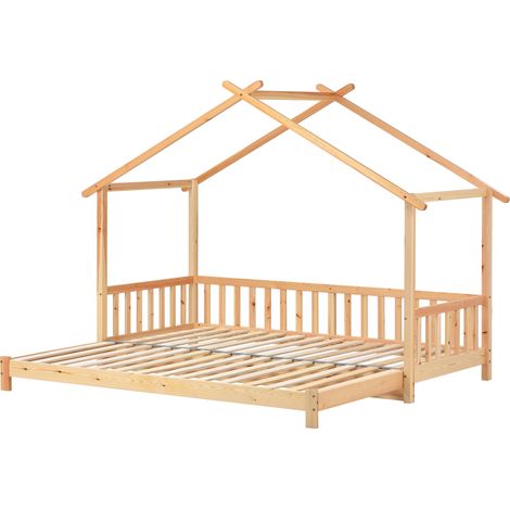 Letto casetta estensibile per bambini in pino naturale 200 x 90 cm / 200 x 180 cm (1/5)