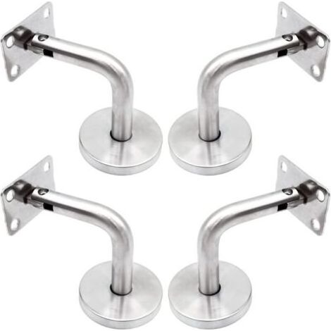 Supports de main courante muraux , support d'escalier en acier inoxydable poli avec base de recouvrement, support mural, garde-corps intérieur, garde-corps de grenier, support de couloir, lot (1/4)
