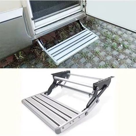 Marchepied camping-car pliable en aluminium renforcé, marche d'accès antidérapante manuelle pour caravane avec charge maximale 200 kg (1/5)