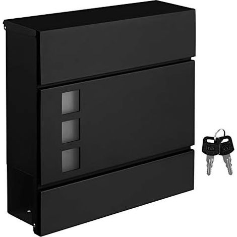 Modern Mailbox, with Newspaper Rack, Lid, Lockable, Easy to Install, Black GMB052B01 (1/5)