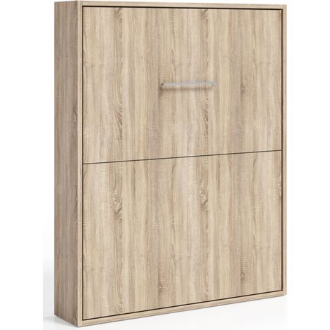 Les Tendances – Lit escamotable vertical 140x190 cm – Chêne clair – Structure en mélaminé haute densité – Système de guides métalliques cachés (1/5)