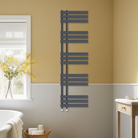 Bathroom D-shape Heated Towel Rail Designer Radiator Ladder Warmer Heating Rads 1600x450mm Anthracite