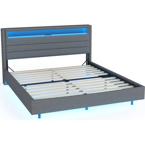 Polsterbett 140x200 cm Grau mit USB und LED, umkehrbares Kopfteil (1/5)