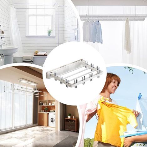 Tendedero de pared para ropa interior con 10 pinzas, ahorra espacio, resistente al viento y plegable. (1/5)