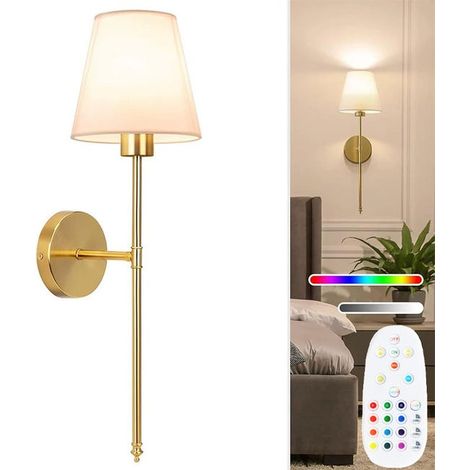 Applique murale rechargeable sans fil avec télécommande, intensité variable, 3 températures de couleur réglables, modes d'éclairage RVB, doré (1/5)