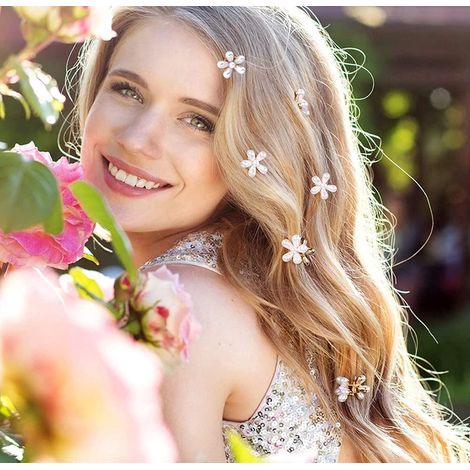 10 pièces - Pinces à cheveux - Petites mini pinces à griffes en perles - Accessoires pour cheveux - avec motif floral - Fleurs - Perles - Jolies pinces à queue de cheval artificielles - Accessoires po (1/5)