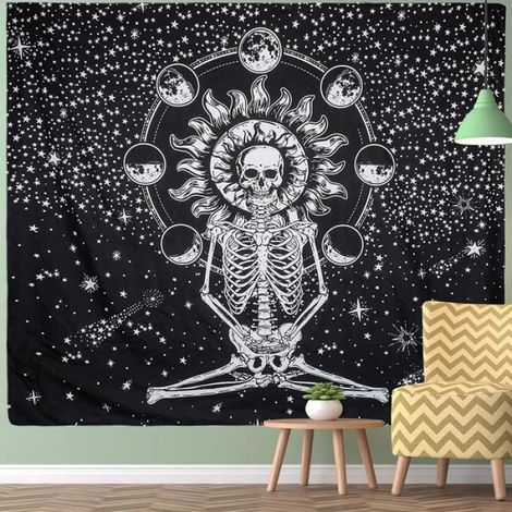 Skull Tapisserie Tenture Murale, Constellation Tapisserie murale Décorations Noir et Blanc 130x150cm (1/3)
