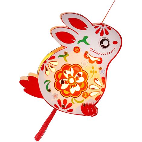 Lanterne suspendue en forme de lapin DIY pour Nouvel An chinois et Fête des lanternes, lumineuse, fonctionne sur piles, pour enfants, blanche festive (1/5)
