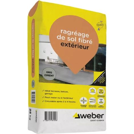 Weber Saint-Gobain Ragréage de sol fibré extérieur 25 kg - Mortier Idéal terrasse, balcon, garage