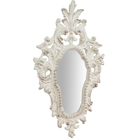 Espejo de pared de colgar  de madera acabado con efecto blanco envejecido talla  Made in Italy