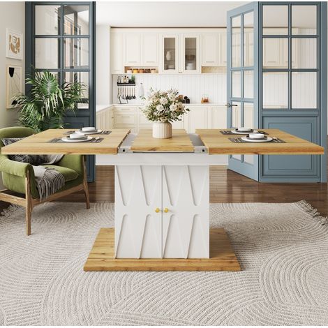 Tavolo da pranzo allungabile 110-140x70x76,5 cm in MDF e metallo bianco – MEUBLIV (1/5)