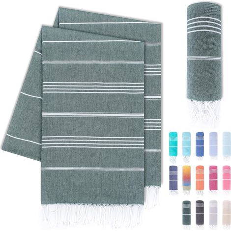 Set de 2 Serviette de plage, Coton 100%, Fouta Hammam 95x180 cm, Absorbante, Sèche rapide, Plage Sauna Sport