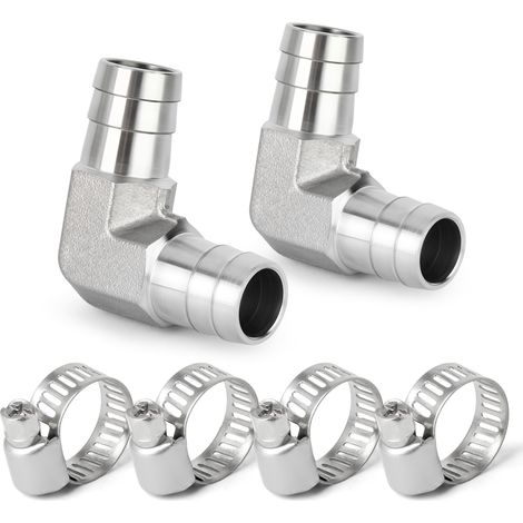 2pièces Raccords coudés à 90 degrés en acier inoxydable 304 pour tuyau 8mm x 8mm pour carburant/air/liquide/gaz avec 4pièces collier de serrage (1/5)