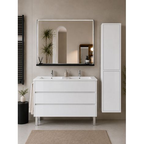 Badmöbel mit Waschbecken ORIGENBATH IMPERIA ohne Spiegel 120x45 cm Doppelwaschbecken weiß mit Säule
