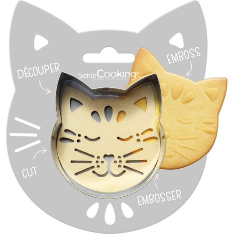 ScrapCooking - Kit Taglierina + Embosser Legno Gatto - Stampino per biscotti in rilievo - Stampo accessori pasticceria sabbiata - 2093 (1/2)