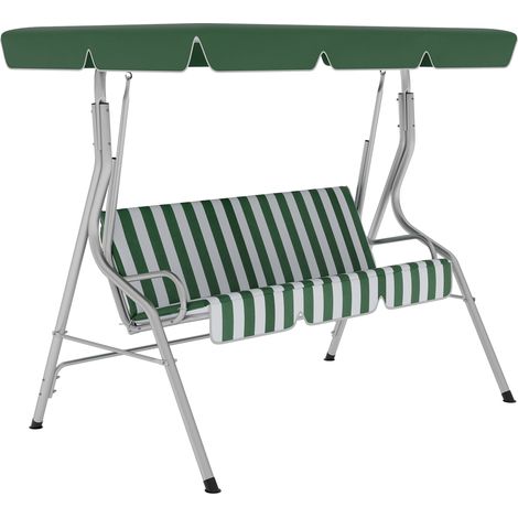 Altalena da giardino a 3 posti, altalena da esterno con tettuccio inclinabile regolabile, motivo a righe, 1,7 x 1,1 x 1,53 m, verde