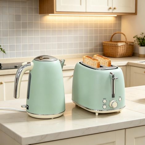Set combinato: bollitore in acciaio inox da 1,7 litri con potenza di 2200 W e teglia per torte in due pezzi. (1/5)