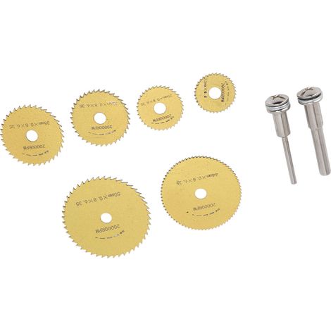 Set mit 8 ultradünnen und scharfen Mini-Trennscheiben aus Hochgeschwindigkeitsstahl (HSS) für Holz, Metall und Stahl (gold). (1/5)