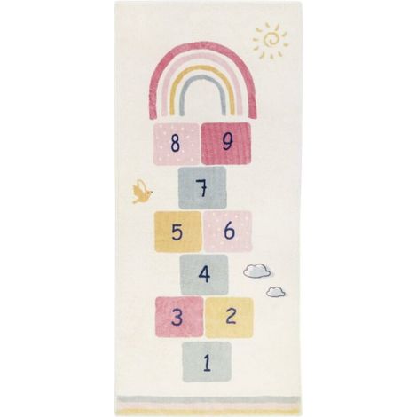 Tapis de Chambre Marelle Tapis éducatifs Ultra Doux pour Enfants Tapis de Pépinière Rectangulaires pour Salle de Jeux de Chambre à Coucher(Beige,60x160CM)