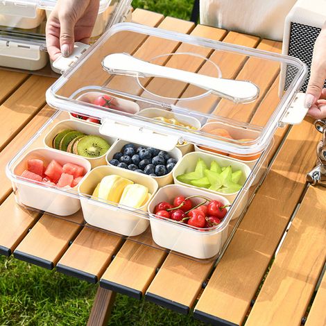 Serviertablett mit Unterteilung, Deckel und Griff  9-teiliges, herausnehmbares Tablett  Tragbar und luftdicht für Obst, Snacks und Vorspeisen (1/5)