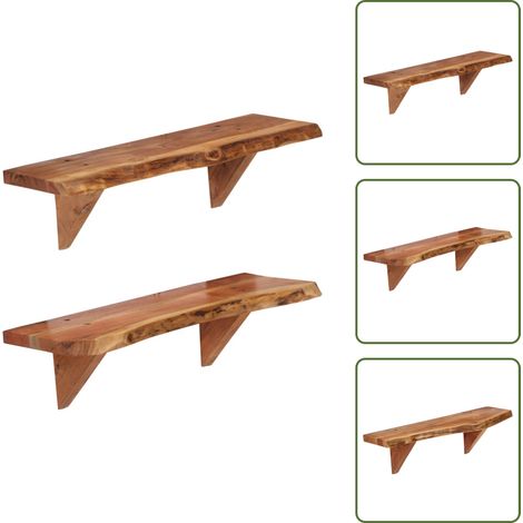 Étagères murales 2 pcs 60x20x18 cm Bois d'acacia massif - Étagères Murales - Étagères En Bois - Décoration Intérieure - Rangement Mural - Acacia Massif (1/5)