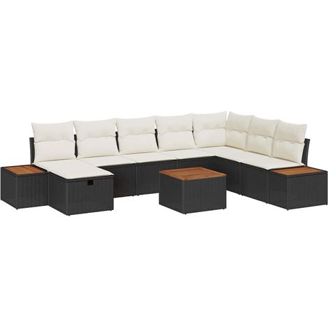 Maison Exclusive - Set Divano da Giardino con cuscino 9 pcs Nero Poly Rattan
