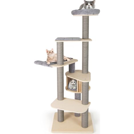 Set di tiragraffi da 1 a 5 livelli 197 x 68 x 58 cm comoda area di riposo e graffiatura design scandinavo in legno grigio 200018897