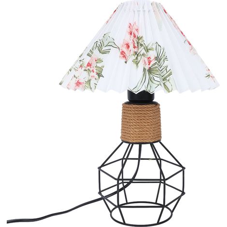Lampe de table à abat-jour plissé vintage en corde de jute et fer, style géométrique, pour chambre, salon ou bureau (1/5)