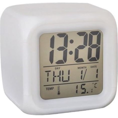 Réveil numérique LED à changement de couleur, calendrier multifonction, affichage de la température, réveil silencieux avec veilleuse 7 couleurs pour chambre à coucher