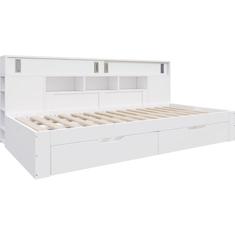 Letto da giorno per bambini 90 x 190 cm in MDF bianco con cassetti e vani contenitore (1/5)