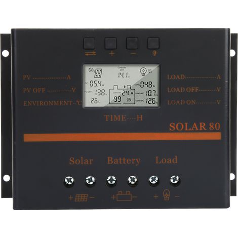 Régulateur de charge solaire automatique 12 V/24 V 80 A PWM avec écran LCD Solar80 (1/5)