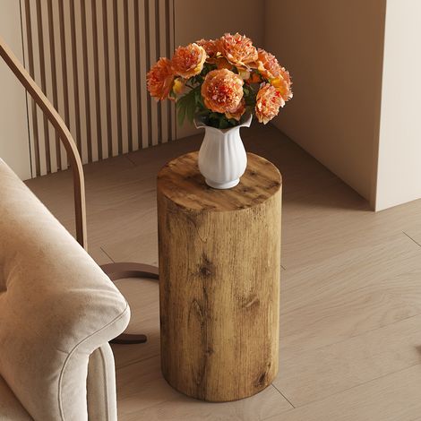 Table basse ronde en MDF aspect bois, 30 x 55 cm, design minimaliste, couleur bois (1/5)