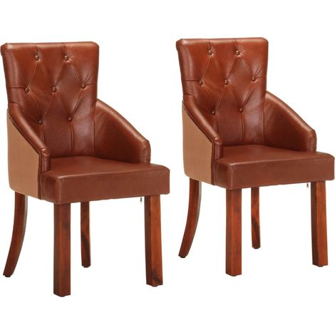 Chaises à manger lot de 2 marron cuir de chèvre véritable (1/5)