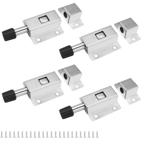 Targette de Porte Inoxydable Automatique, 4 Pièces Targette à Ressort Coulissant, Loquet Porte Petit Avec Vis, Barrel Bolt Convient pour Stores, Portes de Jardin, Placards