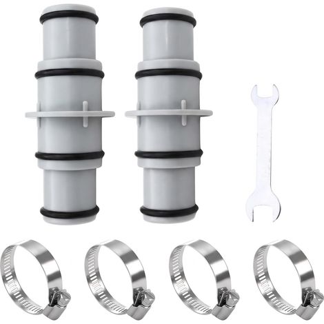 Lot de 2 adaptateurs de tuyau de piscine de 32 à 38 mm, avec colliers de serrage en acier inoxydable, joints toriques, raccords à vis, adaptateur de tuyau de piscine, connecteur de tuyau (1/5)