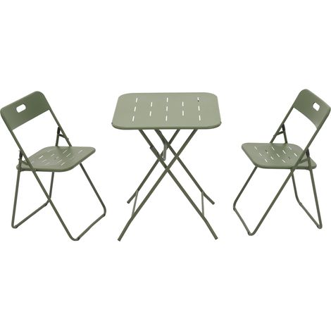 Ensemble table chaise jardin pliant 3 pièces acier vert OKMYHOME (1/5)