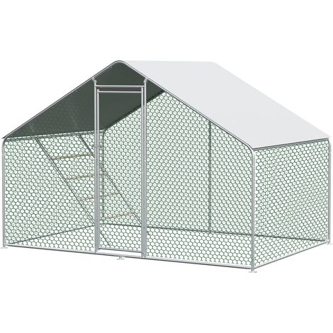 Poulailler de 3 x 2 x 2 mètres, équipé d'une serrure de sécurité et d'une bâche en PE imperméable, en métal, adapté aux poules, aux lapins et à d'autres petits animaux.