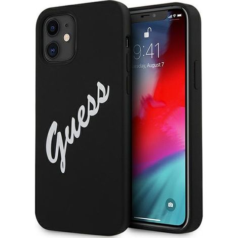Coque rigide en silicone vintage Guess GUHCP12SLSVSBW pour iPhone 12 mini 5.4, noire et blanche (1/5)