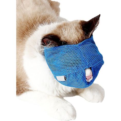 Muselière en maille respirante QttvbTna, anti-morsure, réglable, pour chats, bleue (1/5)