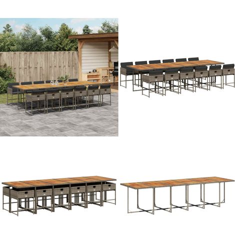 Set da Pranzo da Giardino 13pz con Cuscini Grigio in Polyrattan - Sedie da giardino - Tavolo da giardino