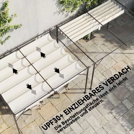 Outsunny Terrassendach Pergola Ca. 4x3 M – Wandmontage, Verstellbares Dach, UV30+, Cremeweiß, Inkl. Erdspieße & Schrauben, Für Terrasse, Garten & Balkon