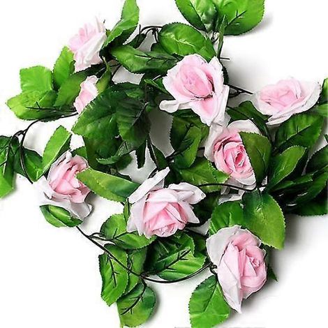 Guirlande de roses artificielles de 2,4 m (8 pieds) avec feuillage et fleurs grimpantes, idéale pour la décoration de la maison, d'un mariage, d'une fête ou d'un jardin.rose clair (1/5)