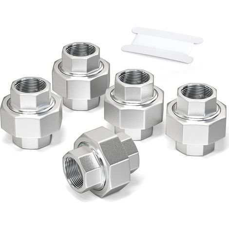 2 pièces 1/2" BSP en acier inoxydable 304 Raccords femelles et mâles, raccords union, adaptateurs filetés pour eau/huile/gaz - F(5 PCS) (1/5)