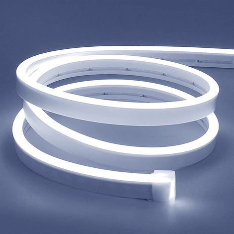 Bande LED néon blanc chaud 2 m, 12 V, 3000 K, dimmable, étanche IP67, flexible, en silicone, avec alimentation et contrôleur.