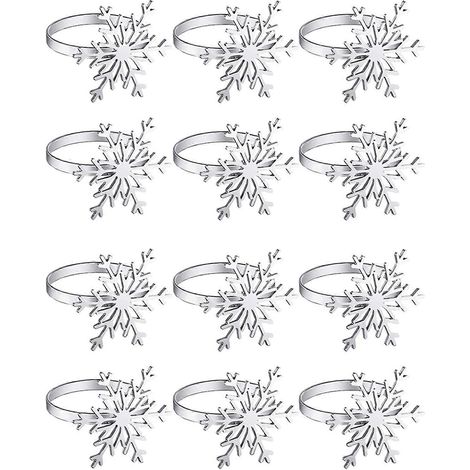 Lot de 12 ronds de serviette flocon de neige pour Noël, parfaits pour les fêtes de fin d'année. (1/5)
