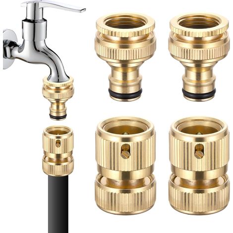 Lot de 2 paires Raccords Rapides en Laiton 3/4 de Pouce Raccord de Robinet de Jardin pour Tuyau D'arrosage, Connecteur Rapide pour Prolongation, Adaptateur Universel pour Robinet (1/5)