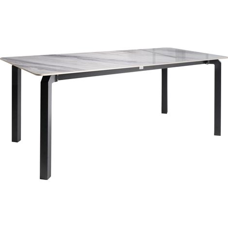 Mesa de comedor de jardín tablero de piedra sinterizada estructura de hierro resistente a los rayos UV al agua y al óxido interior y exterior mármol gris y negro Feletto